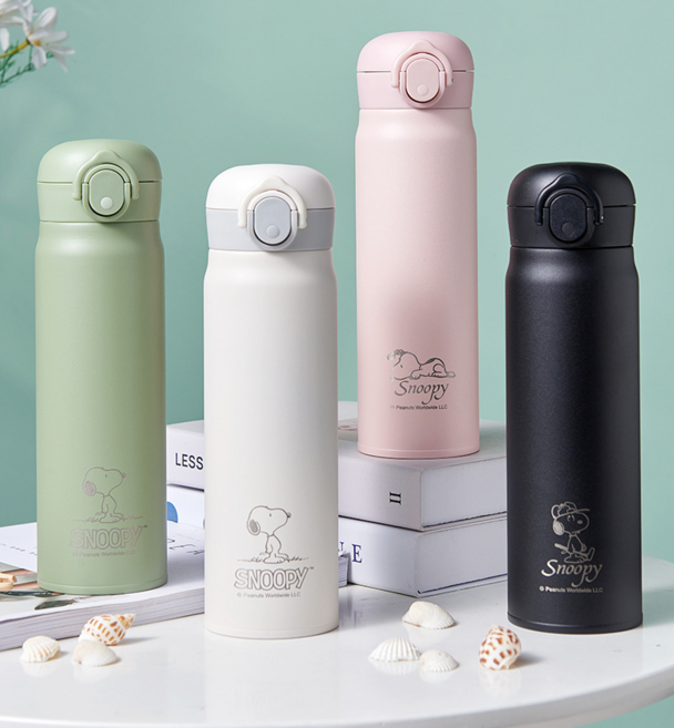 (무료배송) 귀여운 스누피 텀블러 500ML 파스텔톤 보온보냉겸용 휴대하기 편한 물통, 블랙, 1개