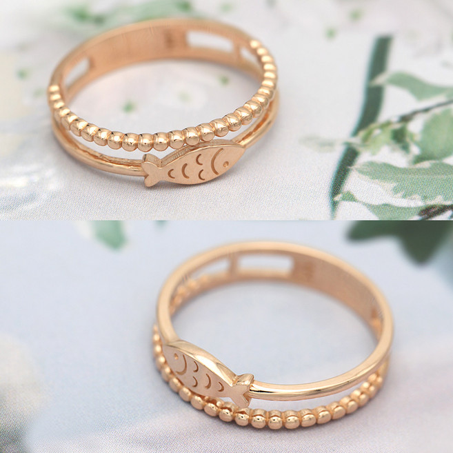 헬로비치나 14K 도트두줄 물고기행운 반지