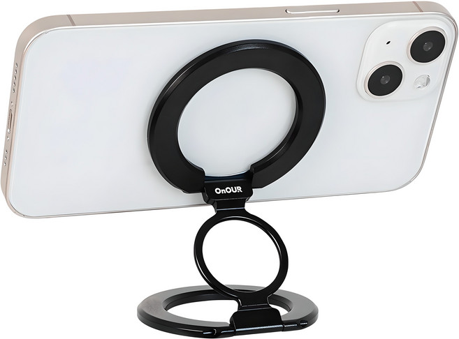 온아워 맥세이프 그립톡 양면 자석 핸드폰 거치대 +맥세이프 링 3개, 블랙, 1개