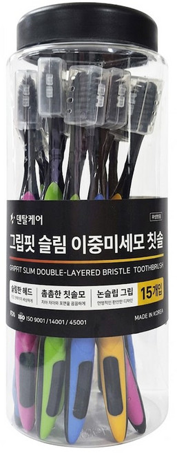 덴탈케어 그립핏 슬림 이중미세모 칫솔 국내생산 공장직판매, 1개, 15개입
