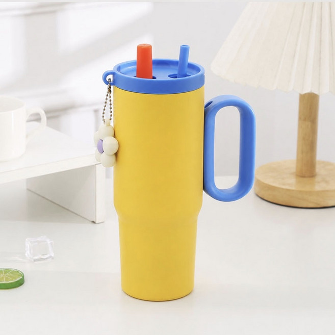 필링크 파스텔 텀꾸 304스텐 650ml 보온보냉 대용량 손잡이 텀블러, 1개, 옐로우
