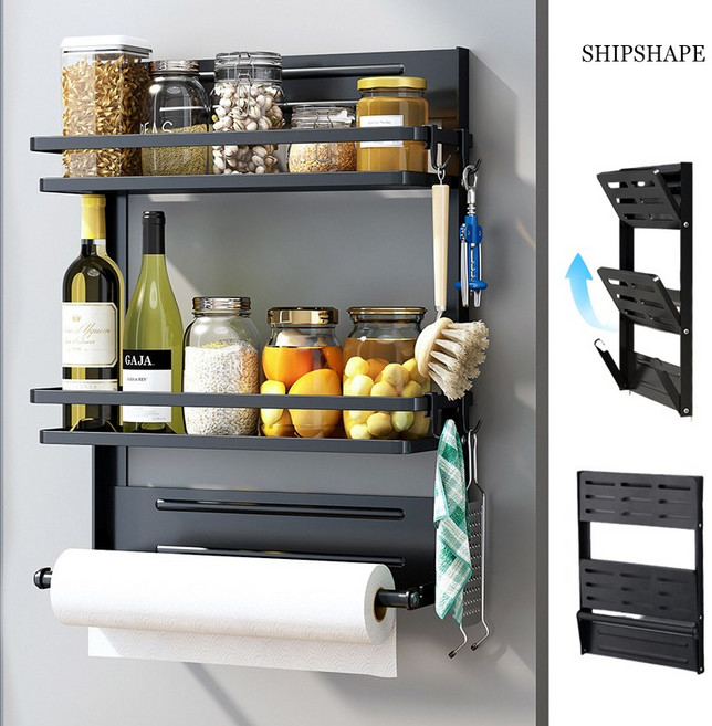 Shipshape 자석형 냉장고 수납선반 틈새수납선반 세탁기 자석 수납함 냉장고 측면 철제 자석선반 2단 접이식 탈부착 욕실 주방 다용도선반, 1개
