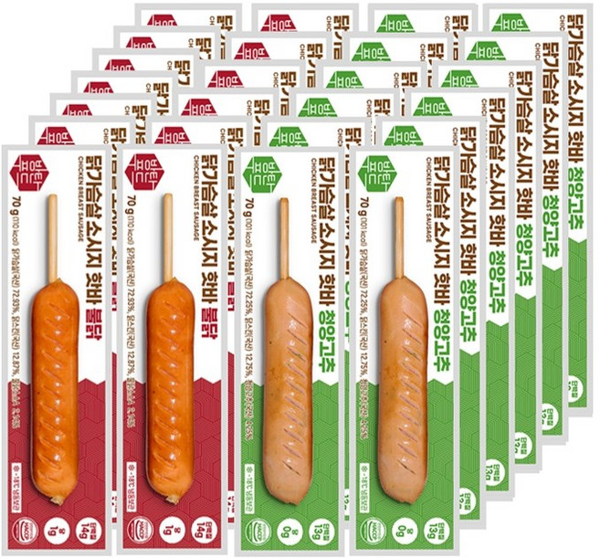 방탄푸드 닭가슴살 소세지 핫바 70g 매운맛 24(청양고추 12+불닭 12)