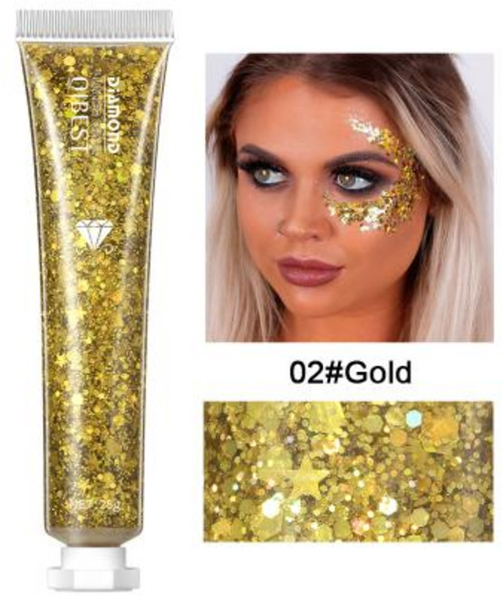 QIBEST 바디 글리터 젤 네일 헤어 페이스 플래시 루스 스팽글 크림 다이아몬드 보석 라인 석 메이크업 장식 파티 축제, 2, 1개