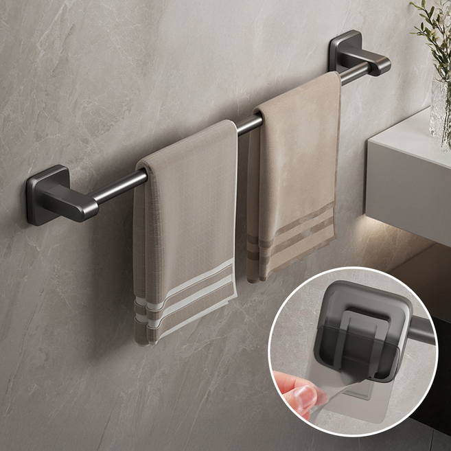 피키베어 튼튼한 간편접착식 무타공 수건 행주 걸이 50cm, 그레이