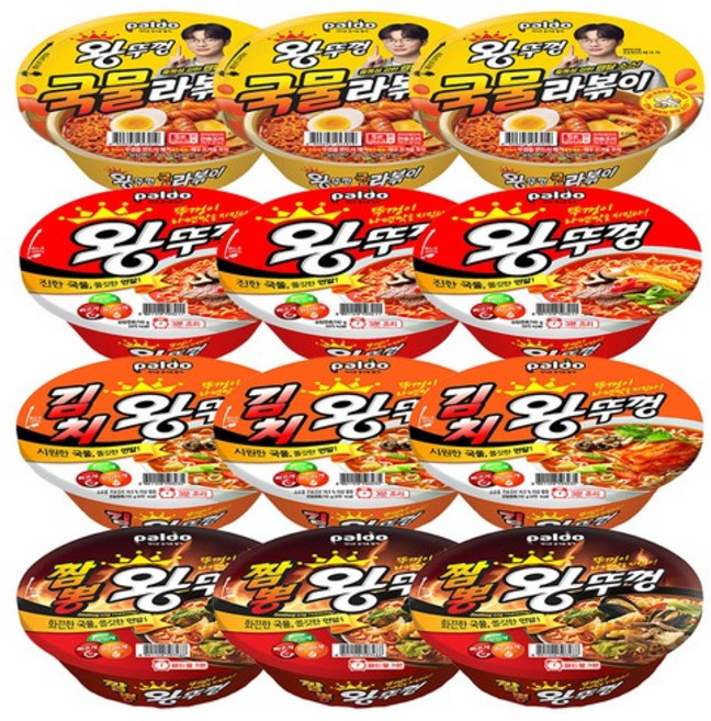 왕뚜껑 라볶이 130g x3개+왕뚜껑x3+김치왕뚜껑x3+짬뽕왕뚜껑x3, 12개