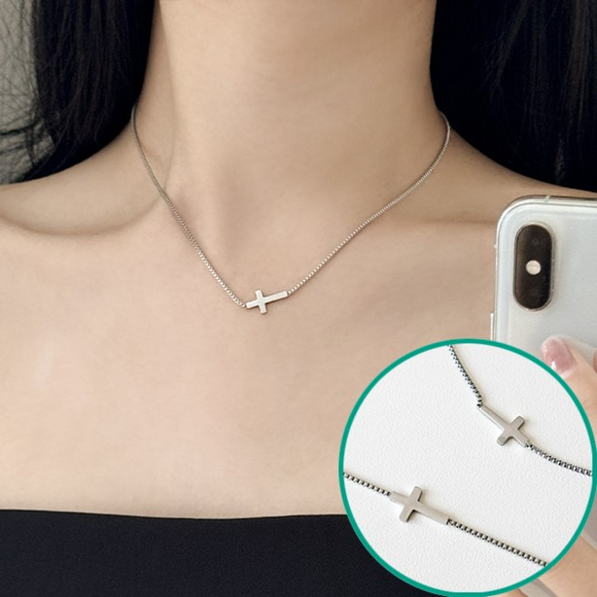 돌리버튼 십자가 목걸이 써지컬스틸 목걸이 심플데일리