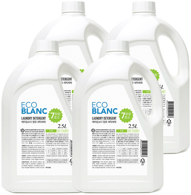 에코블랑 베이킹소다 세탁세제 무향, 2.5L, 4개
