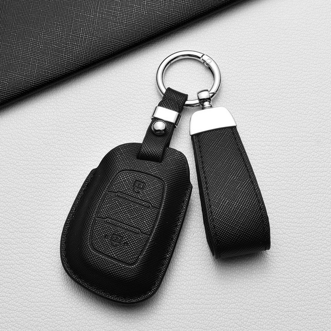 럭셔리 현대 2/3버튼 프라다 그레인 키 케이스 - 포터2/투싼IX/액센트/아반떼 등 핏 퍼펙트, 현대 X2 타입(2버튼), 매트 블랙