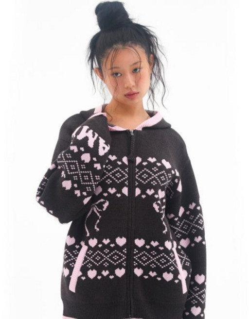 아메스 월드와이드 amesworldwide COWICHAN KNIT HOODIE ZIP-UP CHARCOAL