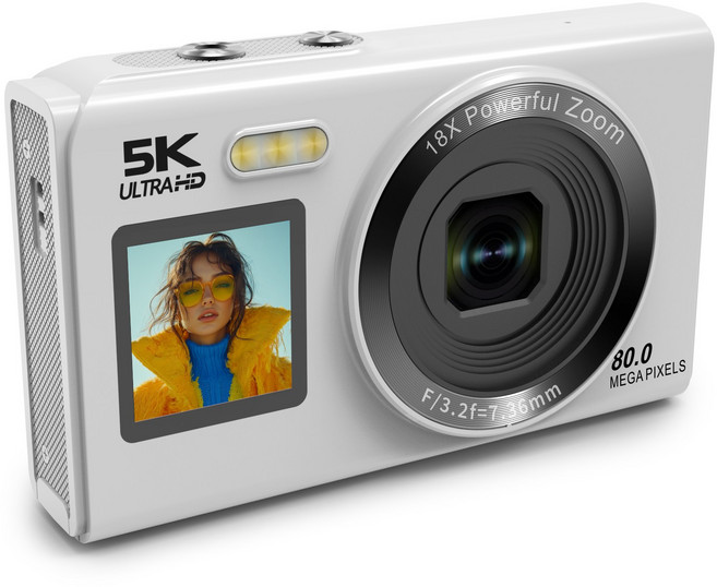 SorJar 카메라 5K UHD 고화질 8000w 픽셀 2.8인치 휴대용 디지털카메라 18X 디지털 줌, 흰색64GB