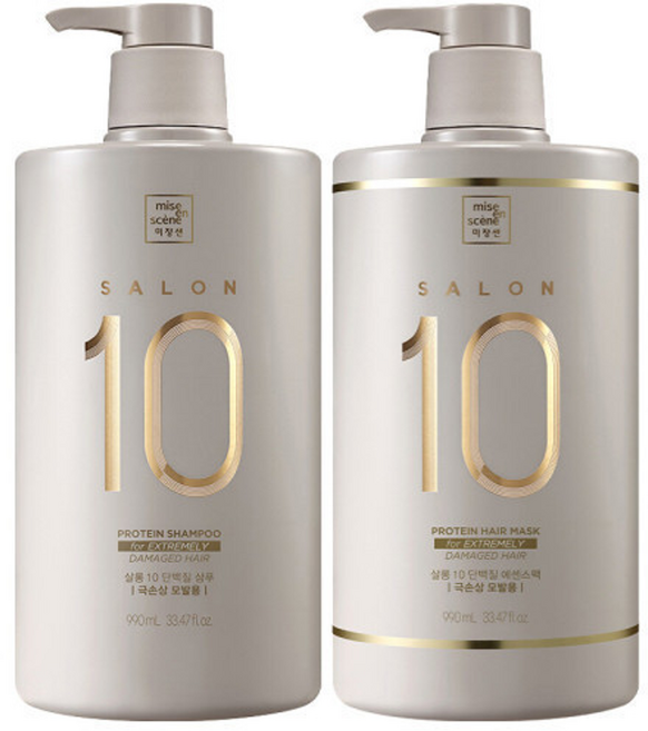 미쟝센 살롱10 단백질 샴푸 990ml +트리트먼트 에센스팩(극손상) 990ml, 2개