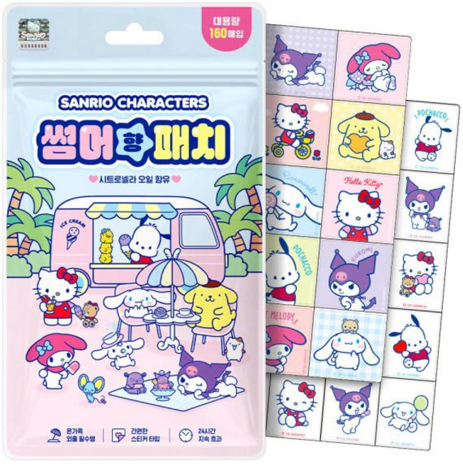 아텍스 유아용 산리오 캐릭터즈 썸머향패치 날벌레 기피제 대용량 160p 세트, 혼합색상, 1세트