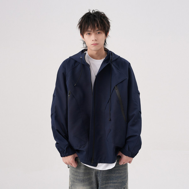 루자이어 남성 복고풍 아메리칸 스타일 루즈핏 가을 아우터 바람막이자켓 후드 바람막이 점퍼