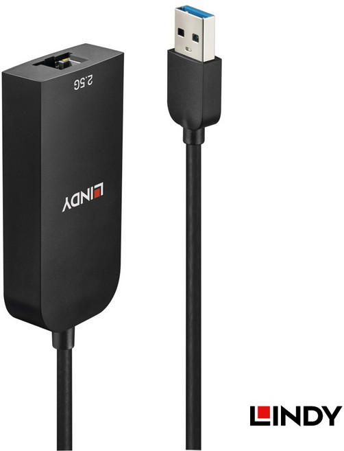 LINDY 林帝 主動式 USB 3.1 Type-A 轉 2.5G 乙太網路轉接器 11CM, 1個