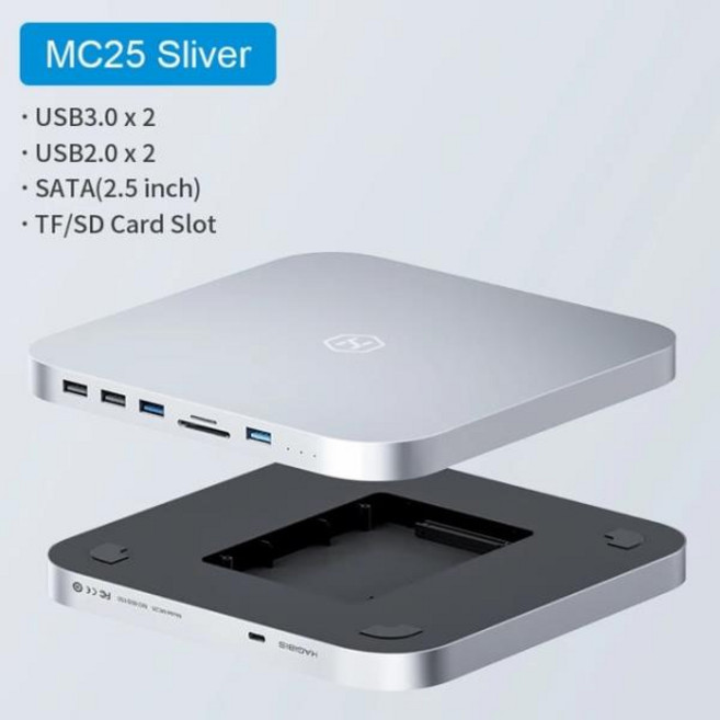 Hagibis 하드 드라이브 인클로저 포함 USB C 허브 2.5 SATA NVME M.2 SSD 케이스 맥 미니용 C타입 도킹 스, 02 MC25-Silver, 02 MC25 Silver