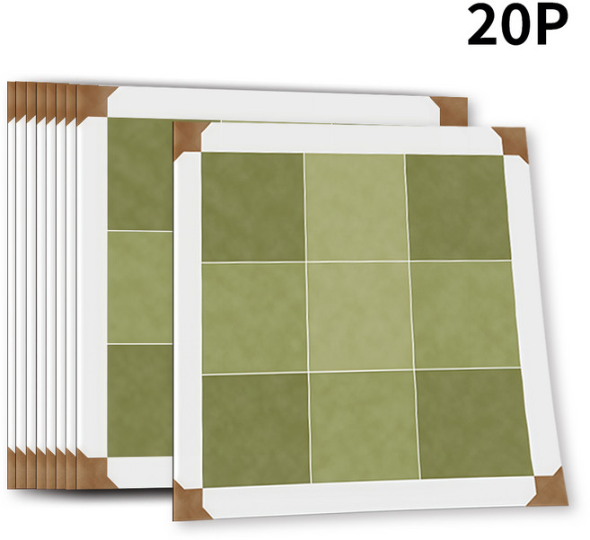 Fowod 유럽풍 스타일 주방 욕실 미끄럼 방지 방수 타일 몰딩 바닥 시트지, 20개, 녹색