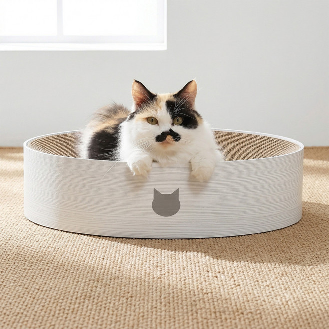 네코이찌 대형 쇼파 방석 침대 고양이 원형 스크래쳐, 1개, 화이트