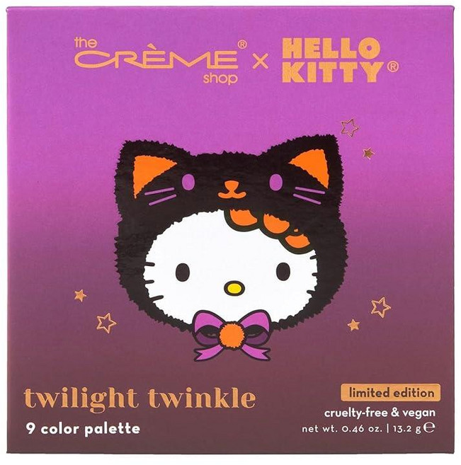 The Crème Shop x 헬로 키티 트와일라잇 트윙클 아이섀도우 팔레트 매혹적인 룩을 위한 9가지 풍부한 블렌딩 가능한 쉐이드 강렬한 색소 침착 벨벳 질감 컴팩트 거