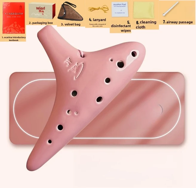 도자기 점토 오카리나 12홀 C조 전문가 초보자 오르프 악기 중세 희귀, 03 Pink