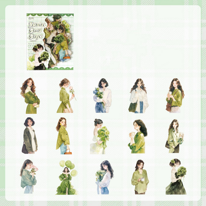 올리브파티 꽃과소녀 시리즈 소녀 인물 빈티지 다꾸 감성 스티커 30매 세트, 1세트, 자스민