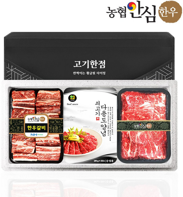 [농협안심한우] 한우 갈비&정육 선물세트 2호 1.4kg (찜갈비/불고기), 1개