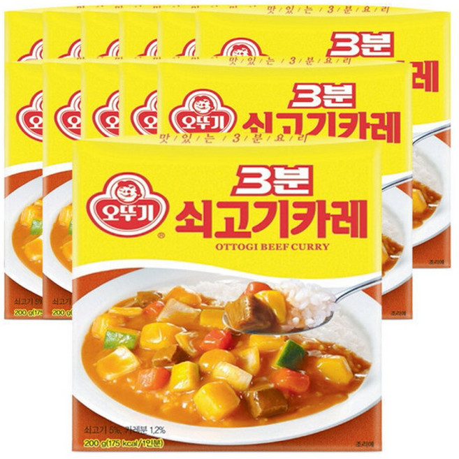 간편식 오뚜기 3분 쇠고기카레, 200g, 12개