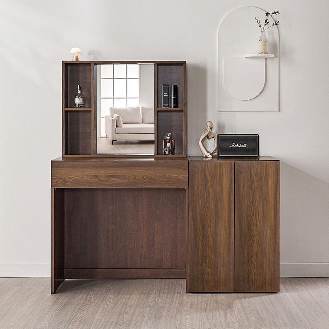 동서가구 미엘 수납거울 화장대 + 600 2도어 수납장 DF928321, 다크오크