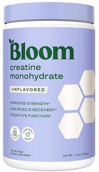 Bloom Nutrition 과일 가루 분말 파우더 블룸 뉴트리션 크레아틴 모노하이드레이트 1회 제공량당 5g 미크로화된 근육 회복 지원 근력 지구력 운동 전후 섭취 가능 글루, 206g, 1개