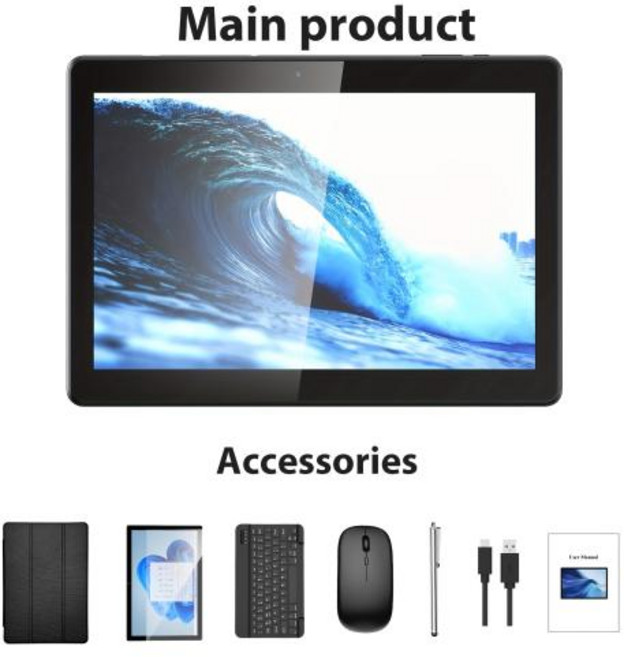 키보드가 있는 Relndoo Android 태블릿 128GB 6GB의 RAM, 2)검은색, 램12GB 램128GB, 1개