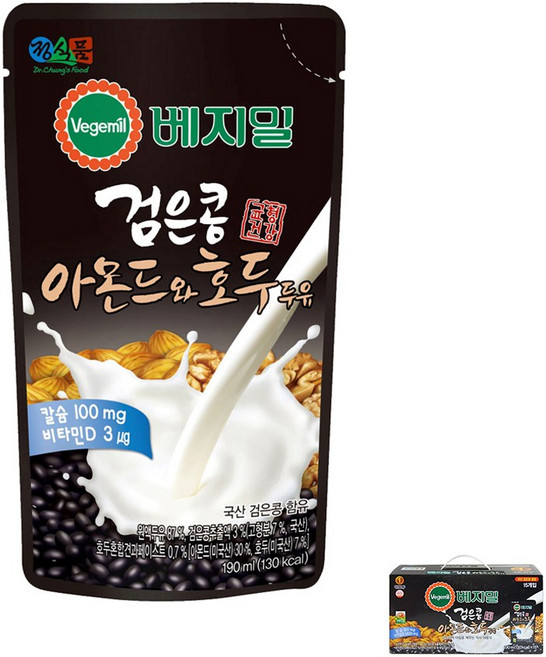 베지밀 검은콩 아몬드와 호두 두유 파우치, 190ml, 30개
