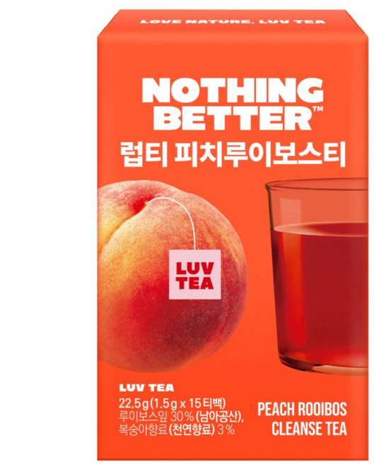 낫띵베럴 럽티 피치 루이보스차 티백 임산부 붓기 디카페인, 1박스, 1.5g, 15개입