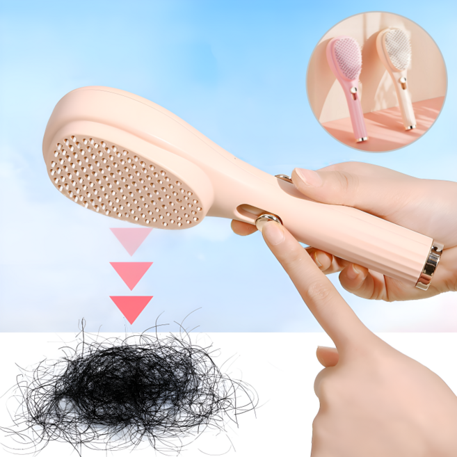 편리한 원터치 엉킴방지 매직 헤어브러시 세트, 1개, 핑크+베이지