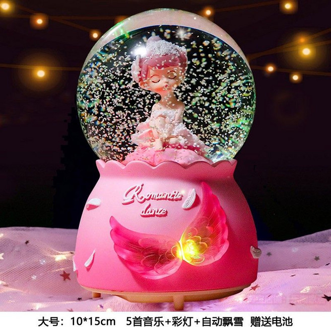 판타지 스노우볼 오르골 벚꽃 수정 구슬 눈송이 천사 춤 소녀 회전 공주 생일 선물, 48. 분홍색
