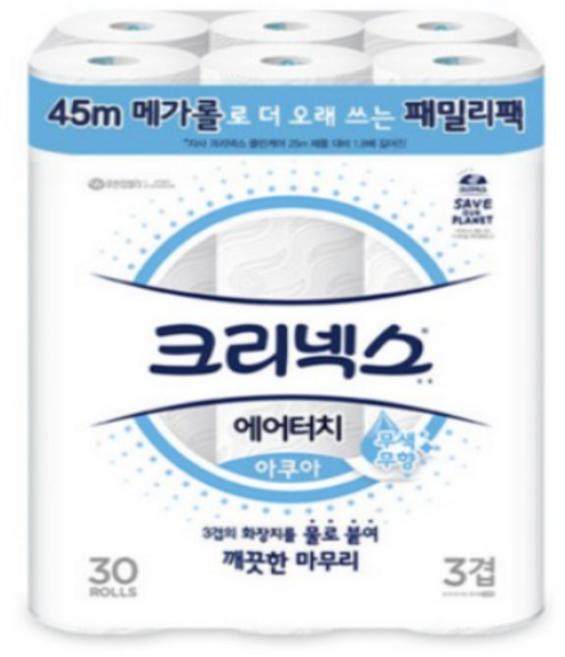 크리넥스 클린케어 45m 메가롤 3겹 30롤 x1팩, 30개입, 1개