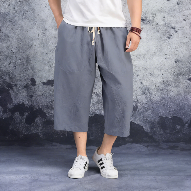 2026 남성 여름 초특가 빅사이즈 리넨 7부 바지 얇은 냉감 슬랙스 밴딩 바지 와이드 루즈핏 캐주얼 팬츠 시원하고 통기성이 좋은