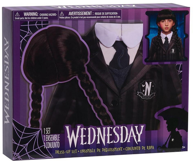 정품++ Wednesday 드레스 업 세트 2피스 네버모어 아카데미 유니폼 및 역할 놀이 아마존 독점 팬 소녀 이상 이상 저스트 플레이 Just Play, 정품++ Wednesday 드레스 업 세트, 2피스,