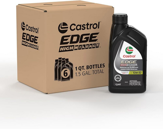 캐스트롤 EDGE 하이 마일리지 10W-30 어드밴스드 풀 합성 모터 오일 5쿼트, 1 Quart/ Pack of 6