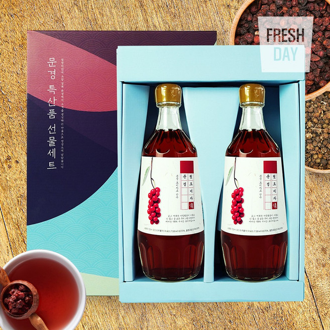 [프레시데이] 국내산 문경 오미자 청 원액 선물세트, 1세트, 2개입, 700ml