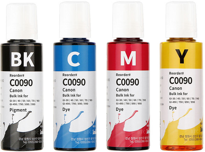 잉크테크 캐논 GI-90 GI-990 G1910 G2910 G3910 G4910 G6090 G7090 호환 무한 리필 잉크, 1세트, 4색(검정 안료+ 컬러 염료) 100ml 정품무한