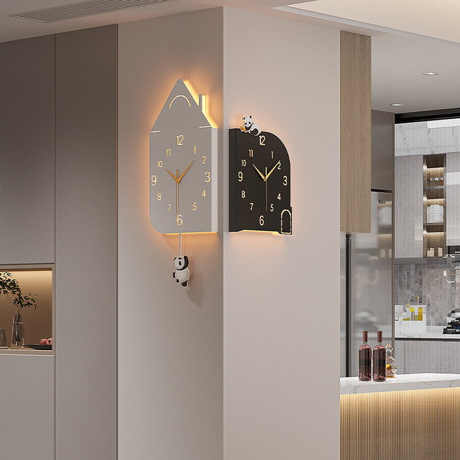 캐릭터 판다 양면 LED 무소음 벽시계, 블랙화이트