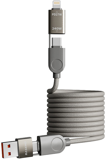 240W 四合一高速磁吸充電線 Type-C Lightning USB 編織快充線 PD快充線 磁吸收納 鈦金色, 鈦金色-磁吸充電線240W, 1個, 1.2m