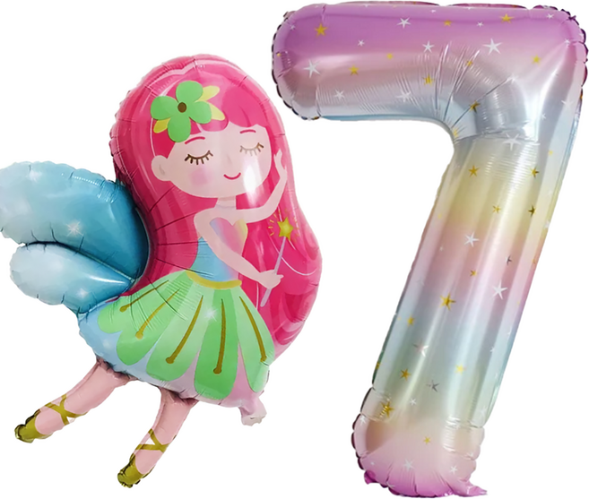 파파 파티 오로라 별장식 스타 숫자 풍선 생일 셀프 사진, 1개, 7 + 요정