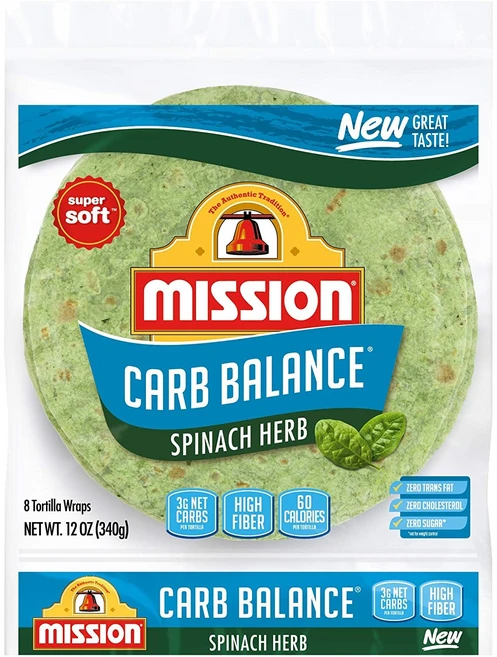 Carb Balance Mission Carb Balance Spinach Herb Tortilla Wraps 8 Count Low Carb Keto High Fiber, 1개, 147.42g - 쿠팡