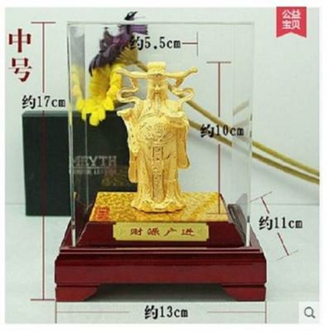 MRYTH 中號 財神爺 擺飾 附展示盒, 絨沙金開光文財神爺佛像招財擺件開業喬遷禮品辦公室風水擺件, 1個