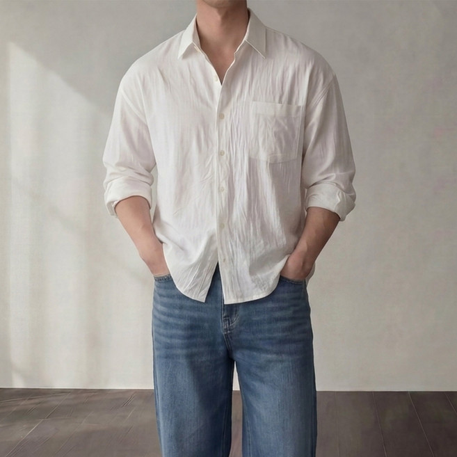 남자 여름 린넨 셔츠 크롭핏 데일리