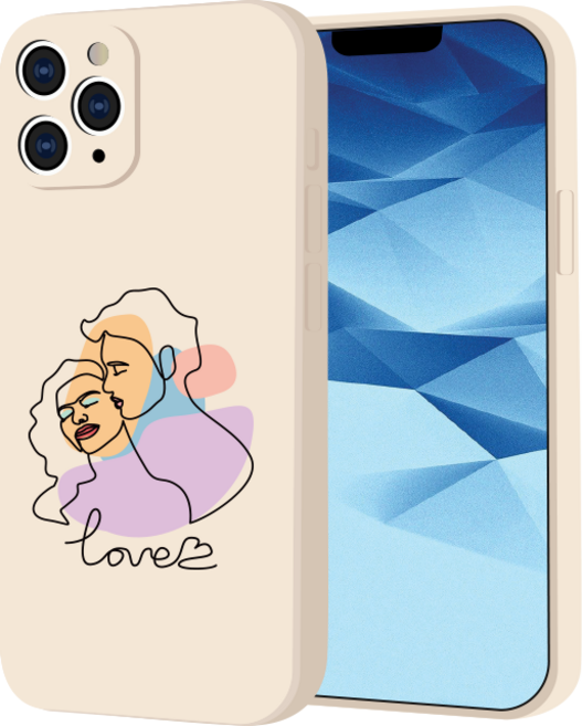 핫티몰 특이한 커플 얼굴 라인 드로잉 아트 프린팅 베이지 무지 젤리 실리콘 커플 케이스