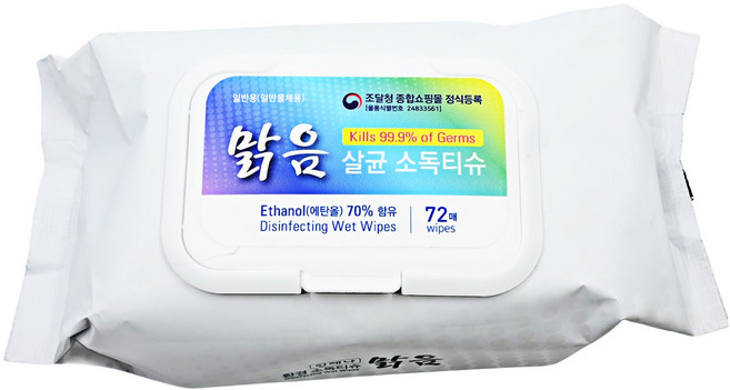 맑음살균 소독티슈 세정 알콜 티슈 물티슈 72매, 1개