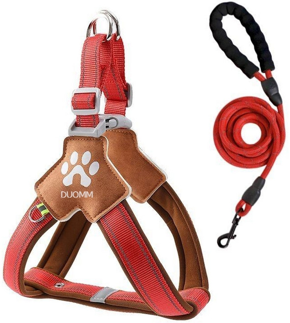중형 및 대형견용 강아지 견인 로프 가슴 하네스 조끼 스타일 시바견 코르기 조절식 강아지 산책 로프 반려견 사슬, 레드+1.5m반사레드라운드로프, 1개
