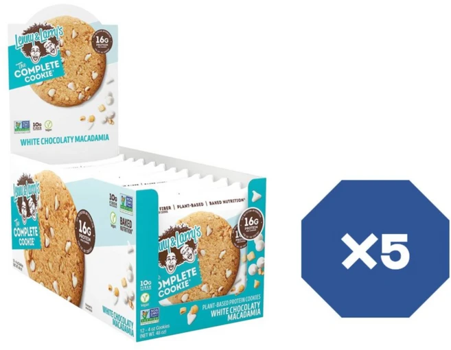 Lenny & Larrys The Complete Cookie 화이트 초콜릿 마카다미아 4oz 1팩에 12개입 X5 식물성 단백질 비건 쿠키, 60개, 113g - 쿠팡